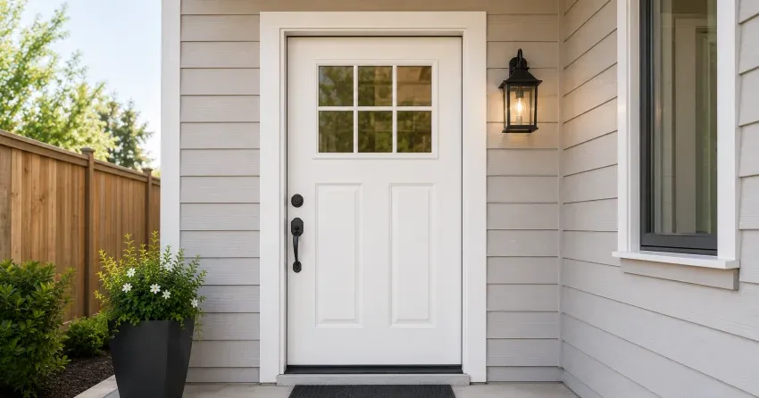 technician installing exterior door frame in Cedar Valley, Erin