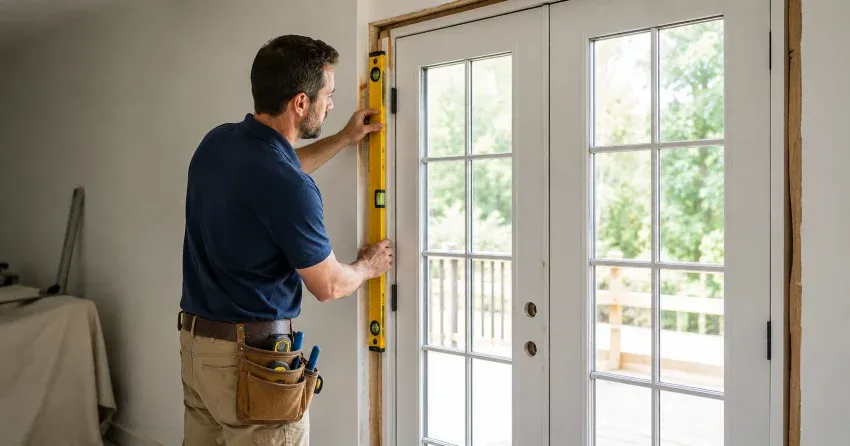newly installed French doors with divided glass panes in Cedar Valley, Erin