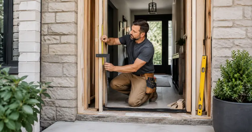 exterior door installer assessing rough opening in Ballinafad, Erin