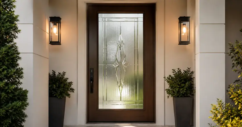 decorative frosted glass panel installed in a front door in Cedar Valley, Erin