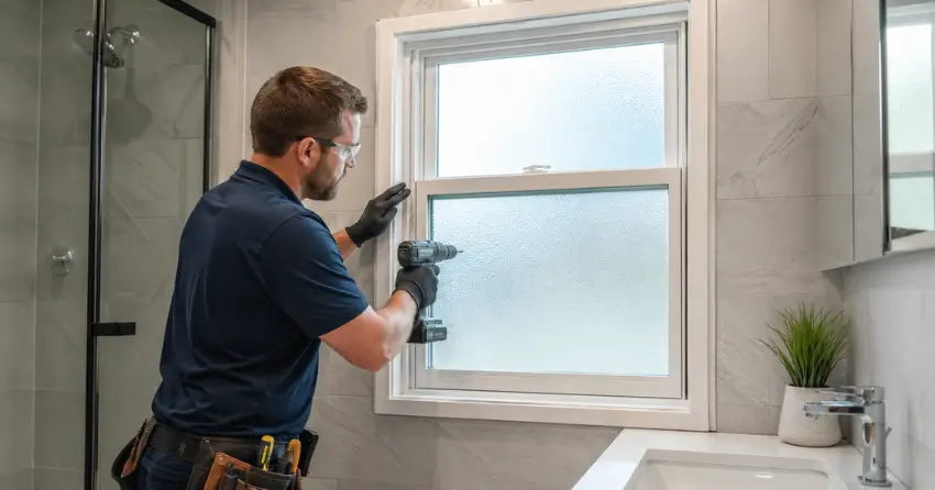 frosted glass installation bathroom window in Cedar Valley, Erin