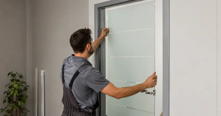 frosted glass interior door panel installation in Erin