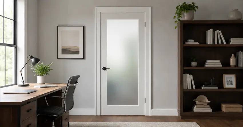 frosted interior door installed in home office in Erin