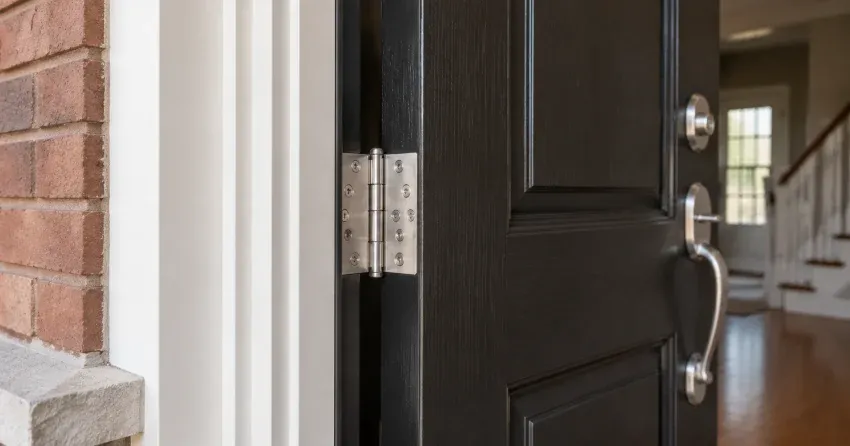 technician repairing a front door lock and frame in Erin